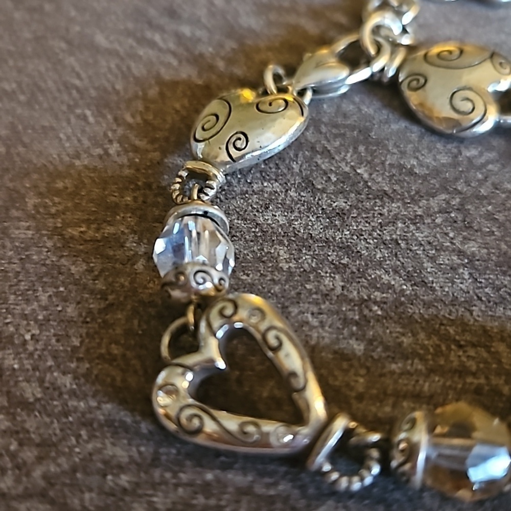 BRIGHTON Heartland Silver Plated Heart Crystal Link Coquette Bracelet - Picture 3 of 8